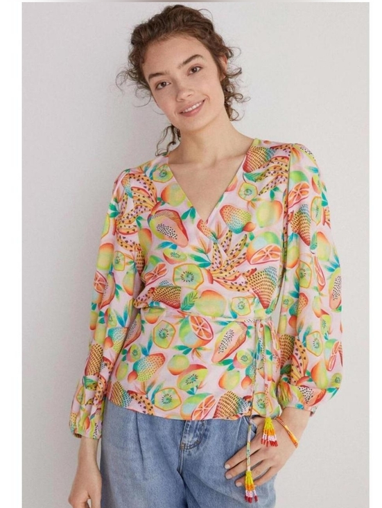 FARM Rio Tops - Anthropologie Farm Rio Tropical Fruit Print Beaded Wrap Top Small